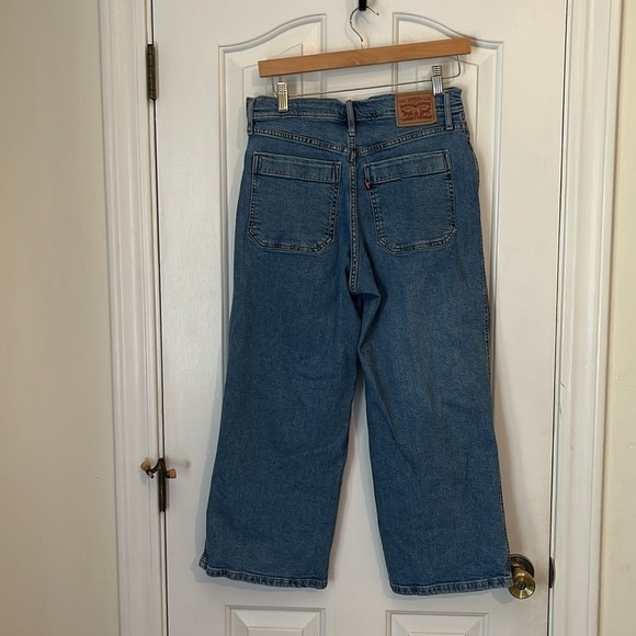 Levi's | Mile High Wide Leg Exposed Button Crop Blue Denim Jean 29/8‎ 90s Y2K - Picture 10 of 14